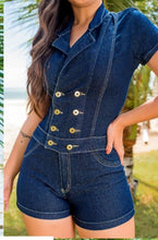 Carregar imagem no visualizador da galeria, Macacão Curto de Jeans com Lycra