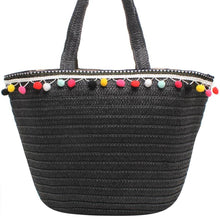 Carregar imagem no visualizador da galeria, Bolsa de Palha Pompom - Preto