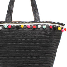 Carregar imagem no visualizador da galeria, Bolsa de Palha Pompom - Preto