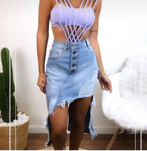 Saia Jeans Midi Customizada