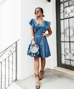 Vestido Jeans Babado Forte