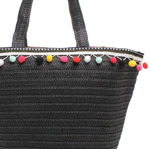Bolsa de Palha Pompom - Preto