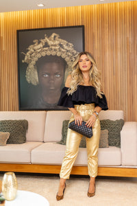 Calça metalizada Flay
