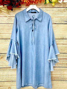 Vestido Jeans Manga Flare