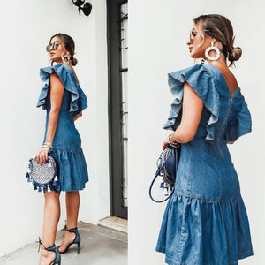 Vestido Jeans Babado Forte