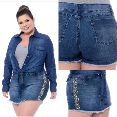Shorts saia jeans bordado plus