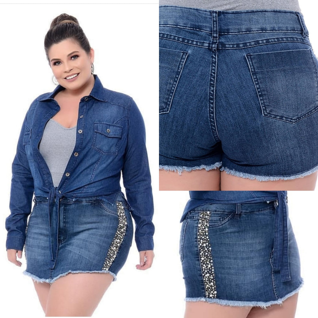 Shorts saia jeans bordado plus