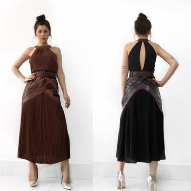 Vestido crepe+couro Alanis