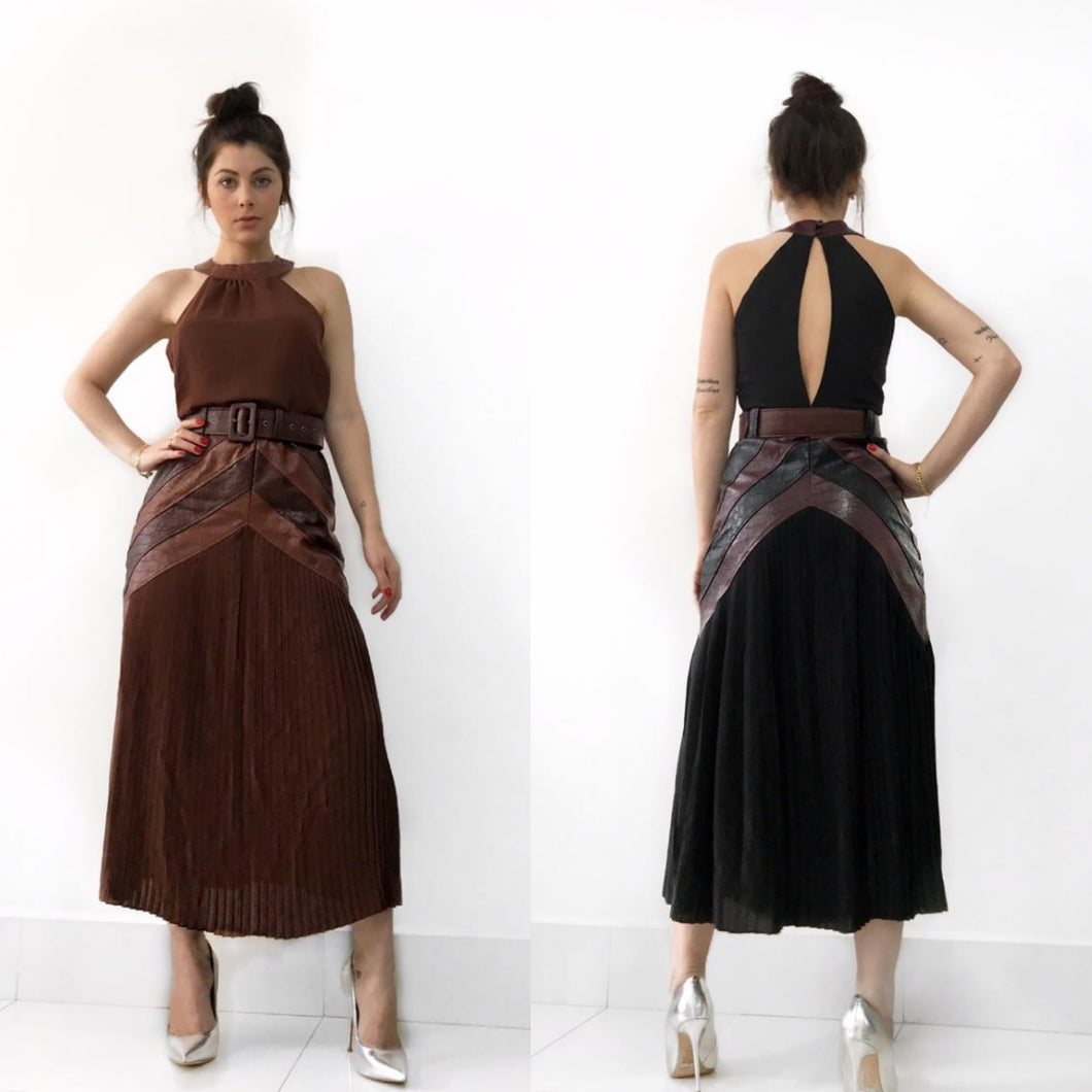 Vestido crepe+couro Alanis